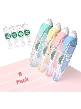 Glue Tape Correction Tape Set - Pastel Mint, Yellow, Pink, Blue (4-Pack)